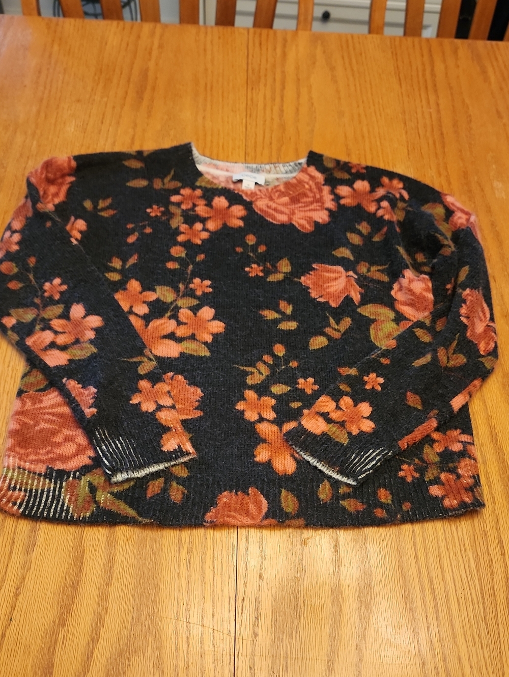 CeCe Black Floral Crewneck Sweater - Picture 14 of 16